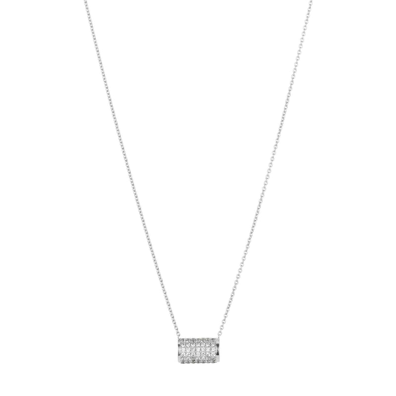 Front shot of the allumare white gold cylinder pendant necklace