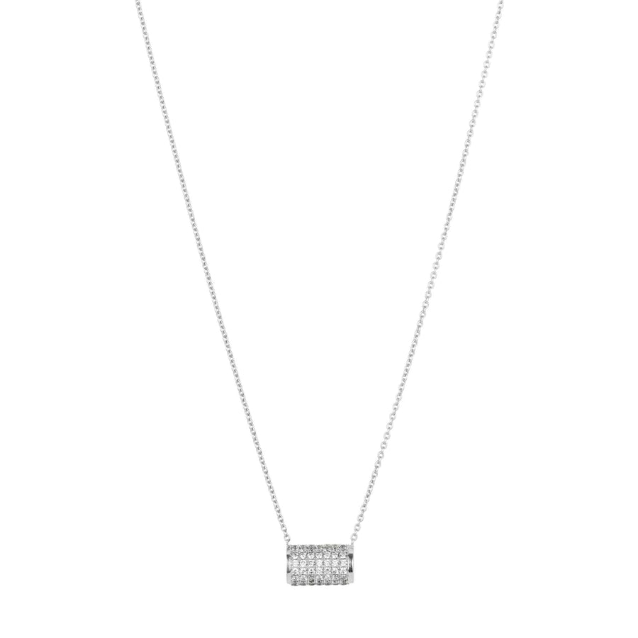 Front shot of the allumare white gold cylinder pendant necklace