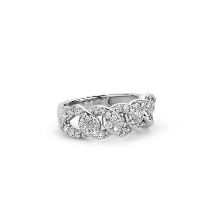 Front shot of braided band diamond ring