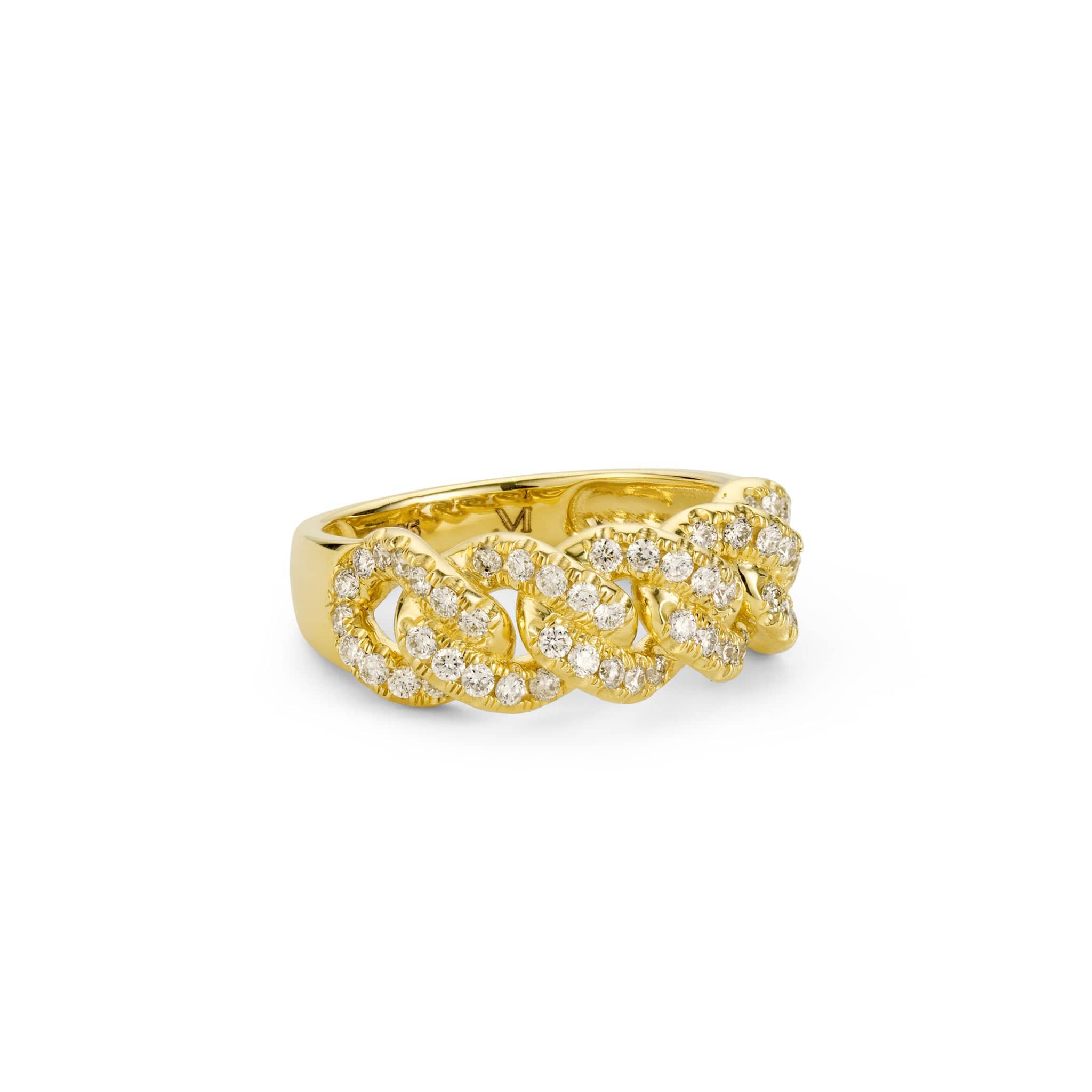 Front shot of braided ring with diamonds