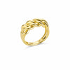 A gold link ring with interlocked chain style design.