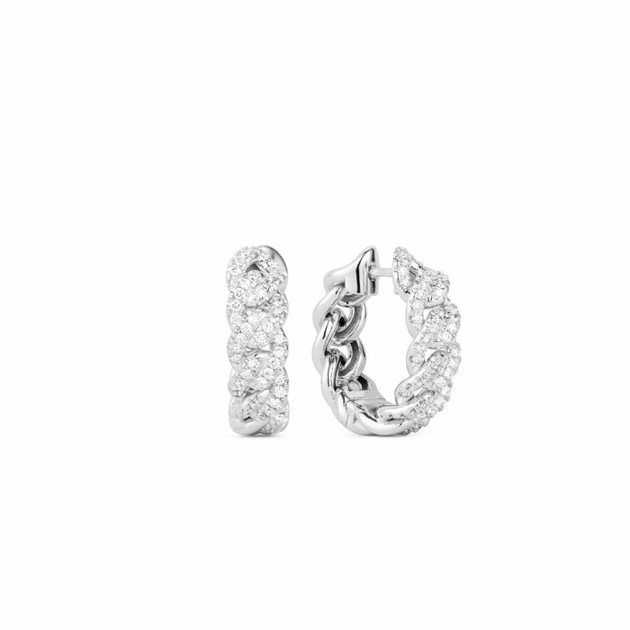 Front and angled view of atlas white gold chain diamond earrings