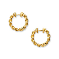 Side view of atlas chain link gold diamond earrings
