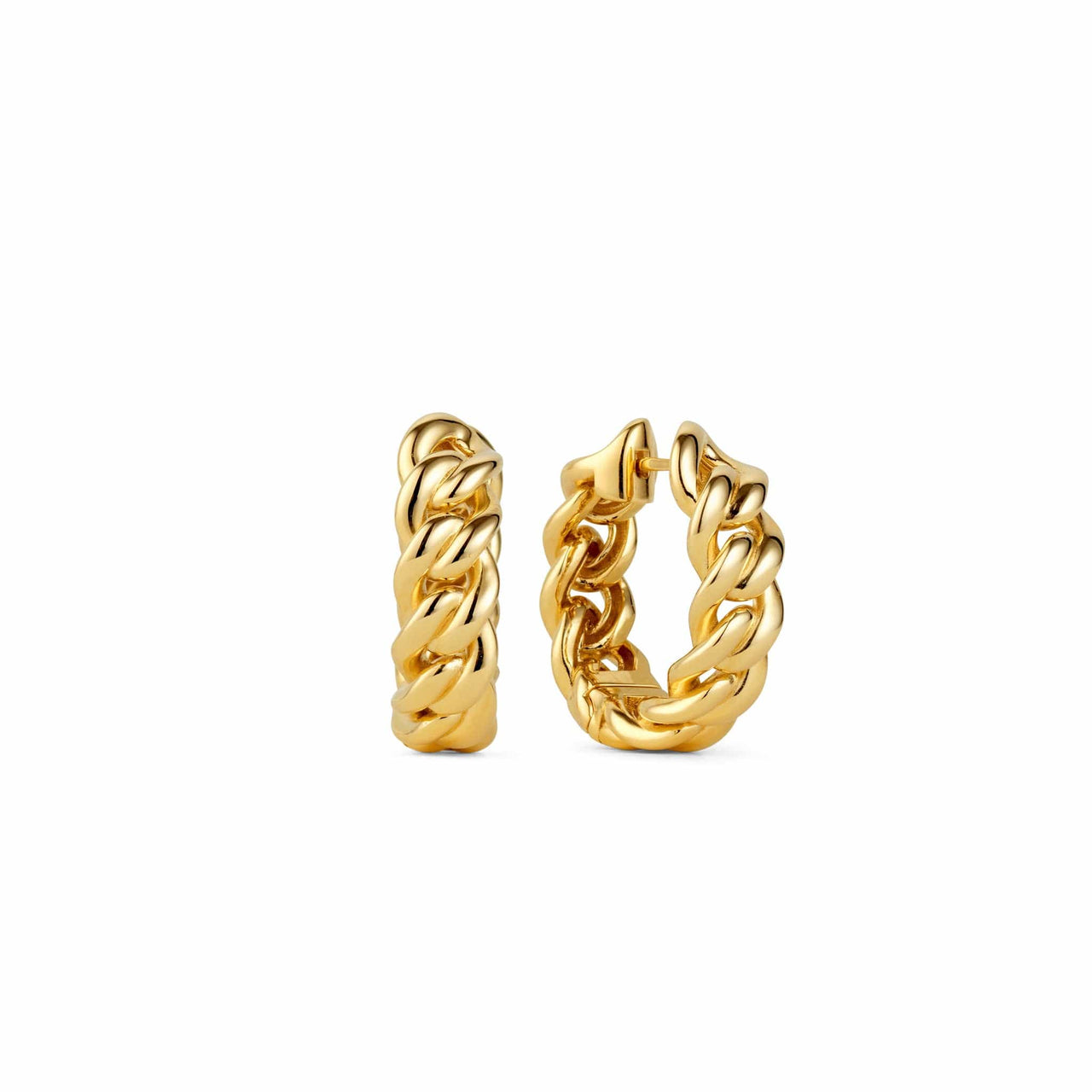 Front and angled shot of chain hoop earrings