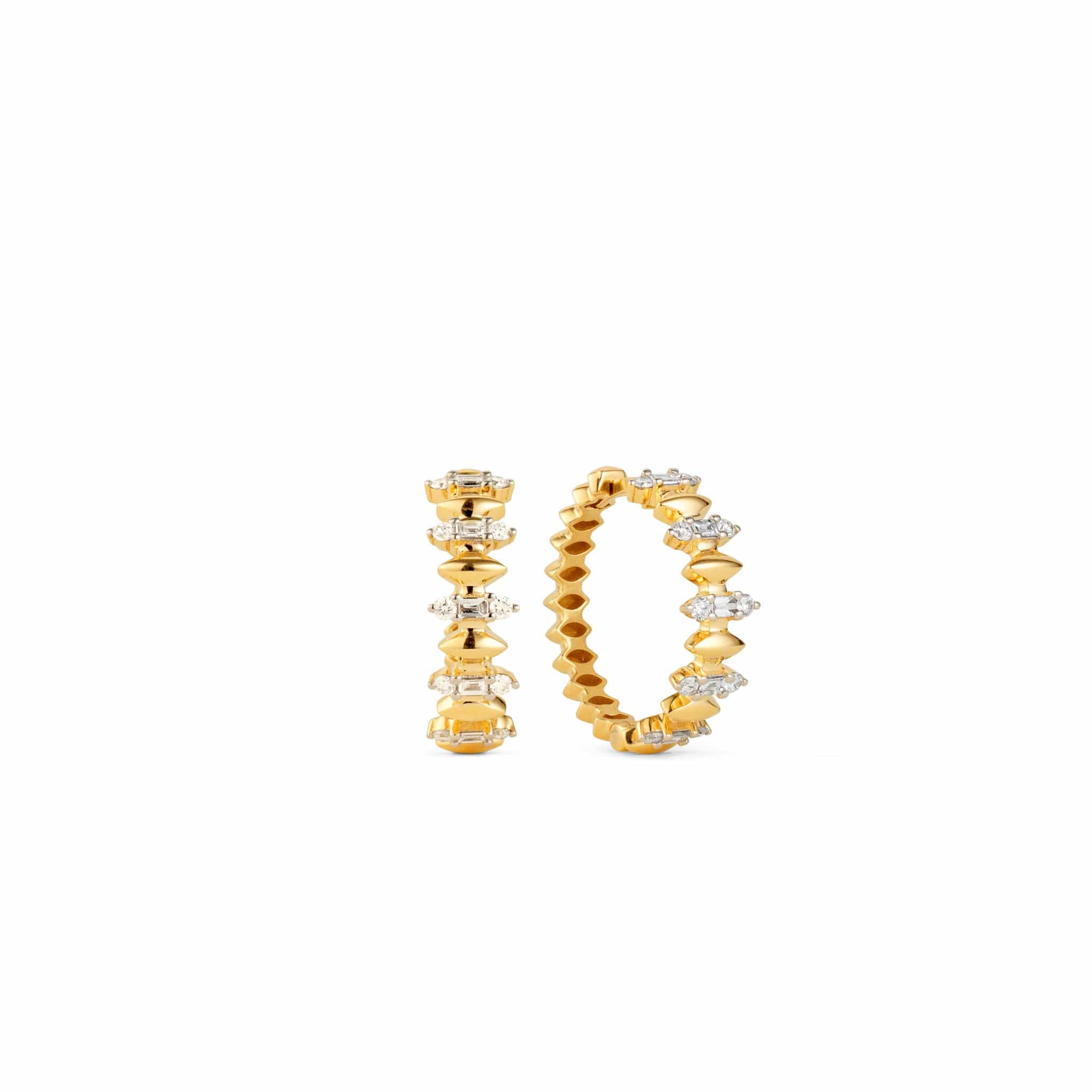 Front and side shot of Luna diamond hinged hoop earrings