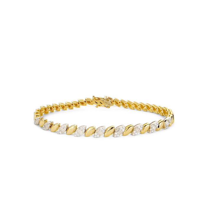 Front view of yellow gold leaf diamond bracelet