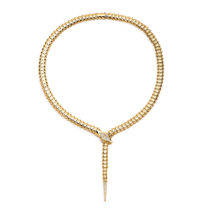 Yilan Diamond Pavé White Agate, Yellow Gold, Wrap Necklace