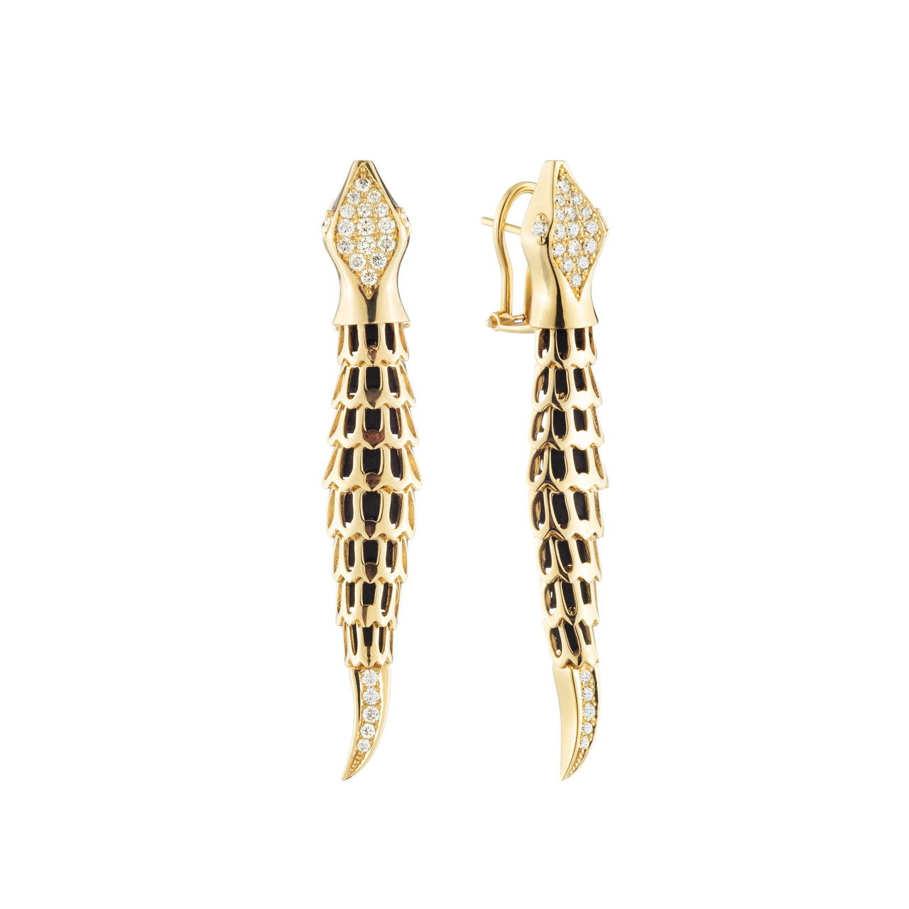 Yilan Diamond Pavé Onyx, Yellow Gold, Earrings