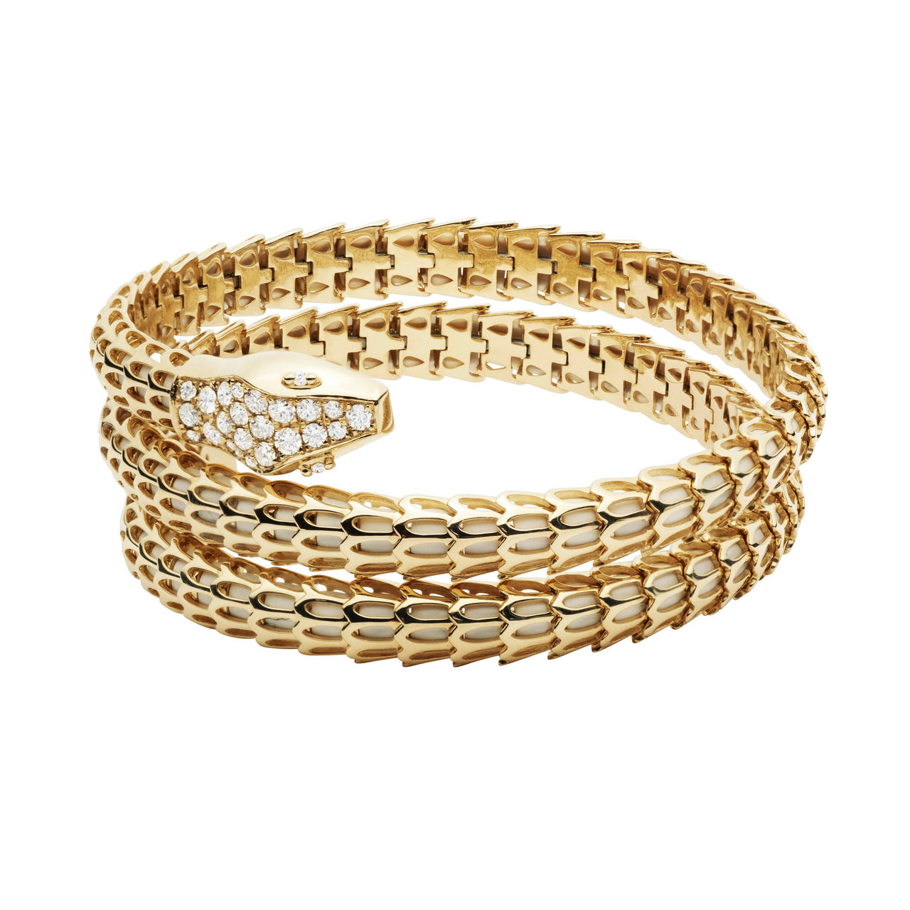 Yilan Diamond Pavé White Agate, Yellow Gold, Wrap Bracelet