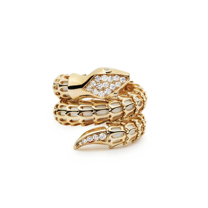 Yilan Diamond Pavé White Agate, Yellow Gold, Wrap Ring