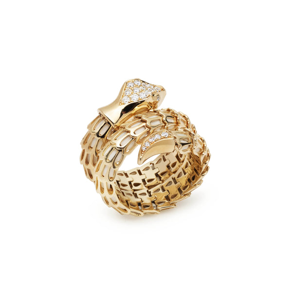 Yilan Diamond Pavé White Agate Gold Wrap Ring