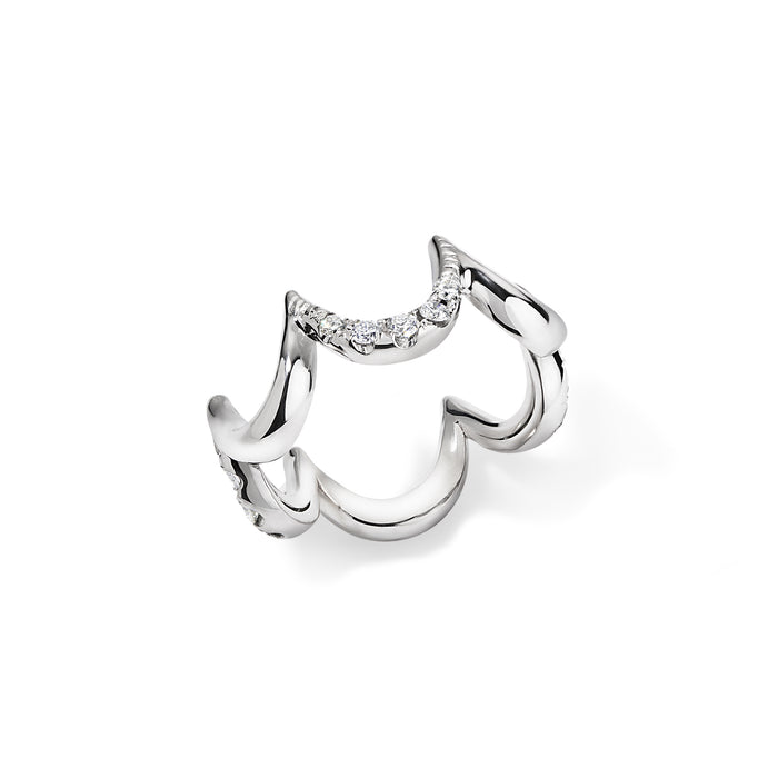 Crescent Diamond Ring, White Gold