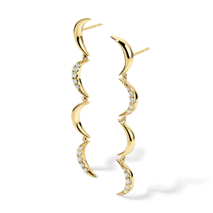 Crescent Diamond Drop Earrings, Yellow Gold