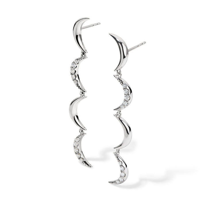 Crescent Diamond Drop Earrings, White Gold