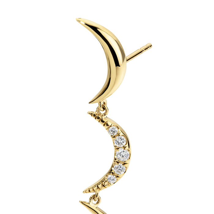 Crescent Diamond Drop Earrings, Yellow Gold