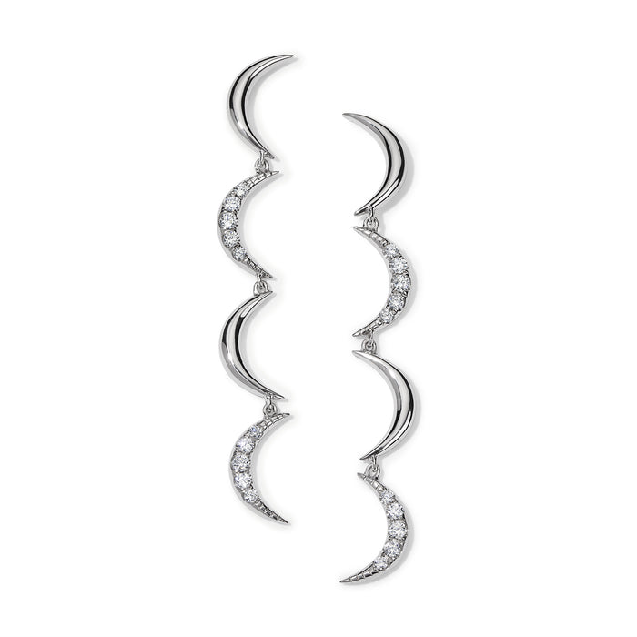 Crescent Diamond Drop Earrings, White Gold