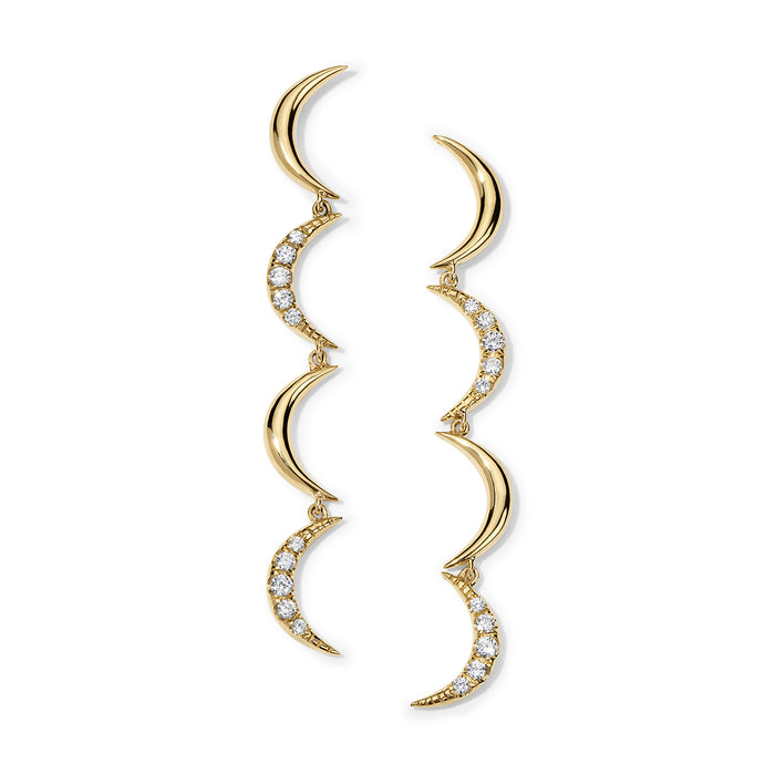 Crescent Diamond Drop Earrings, Yellow Gold