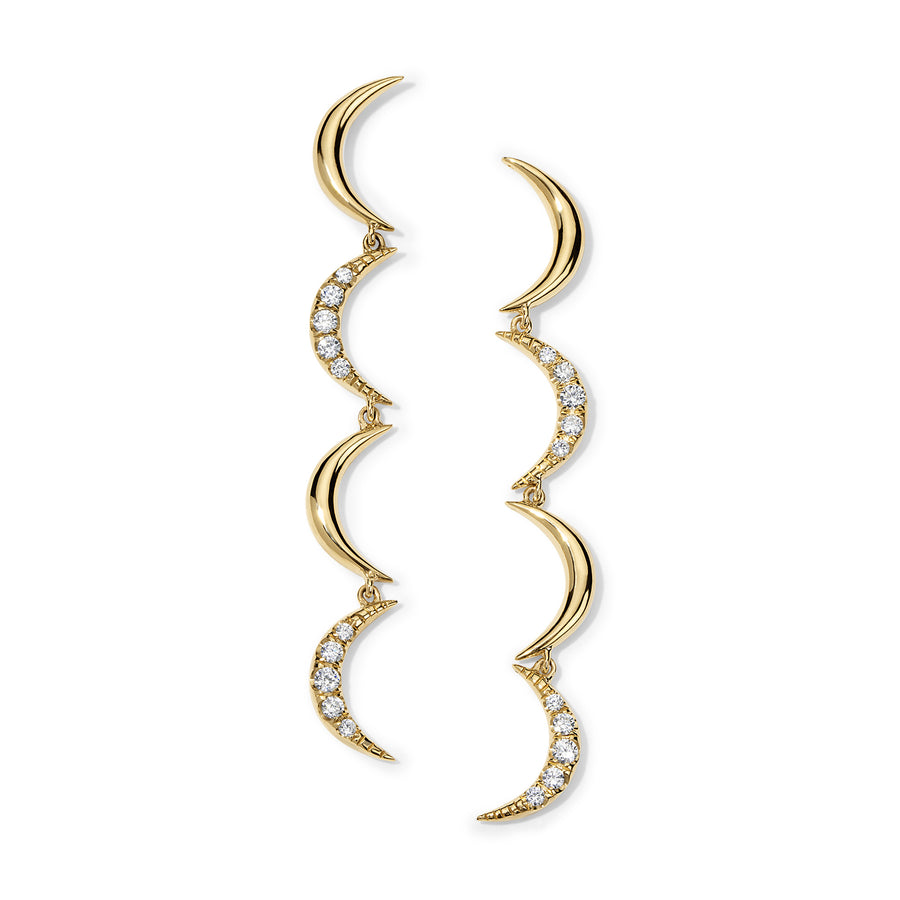 Crescent Gold Diamond Drop Earrings