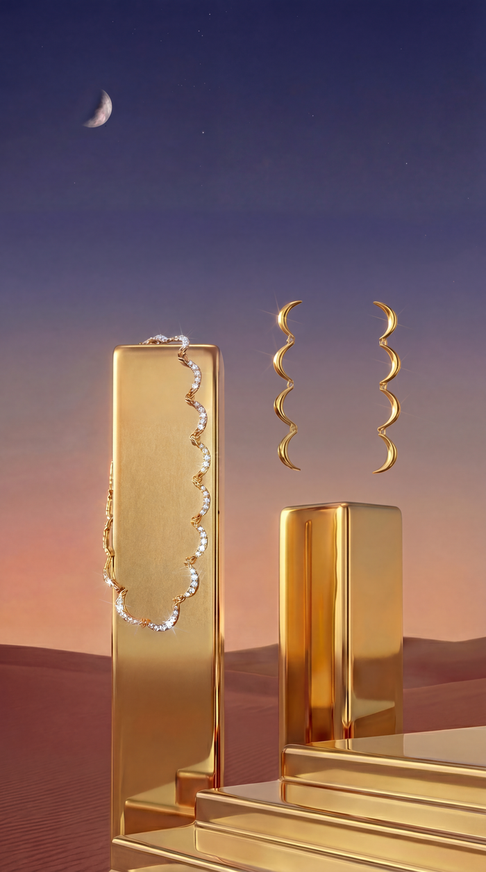 Crescent Drop Earrings, Yellow Gold