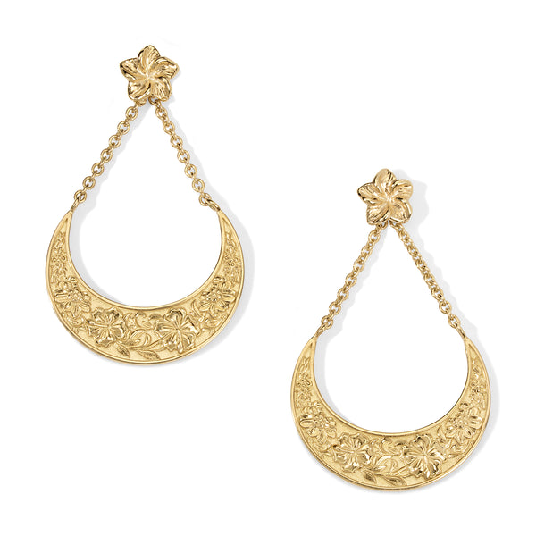 Sabra Hibiscus Gold Drop Earrings