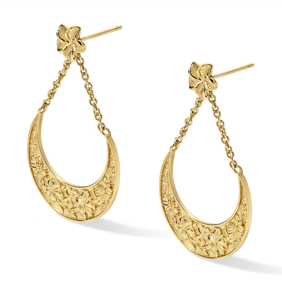 Sabra Hibiscus Gold Drop Earrings