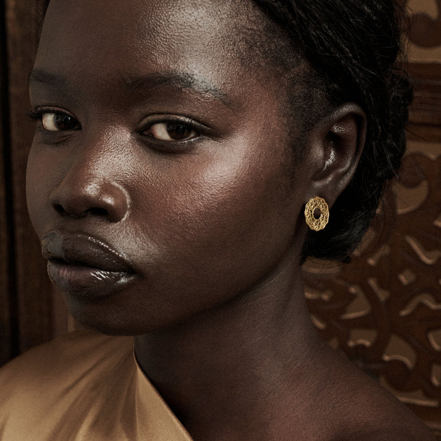 Sabra Coin Gold Stud Earrings