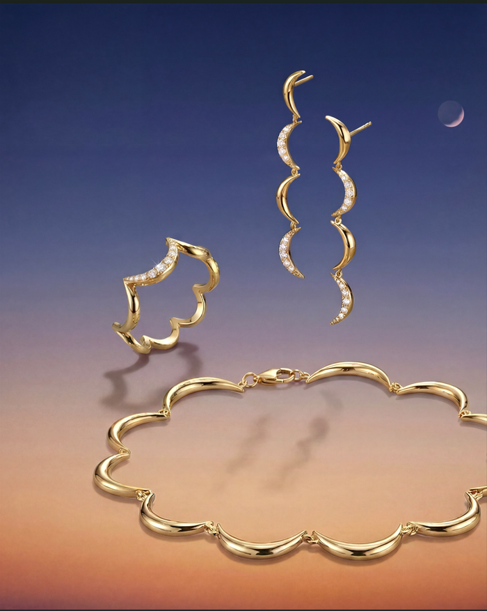 Crescent Diamond Ring, Yellow Gold