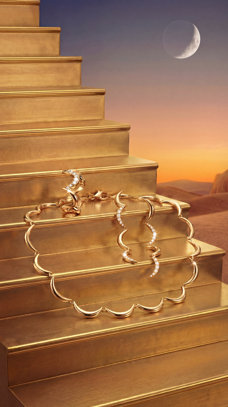 Crescent Gold Diamond Drop Earrings
