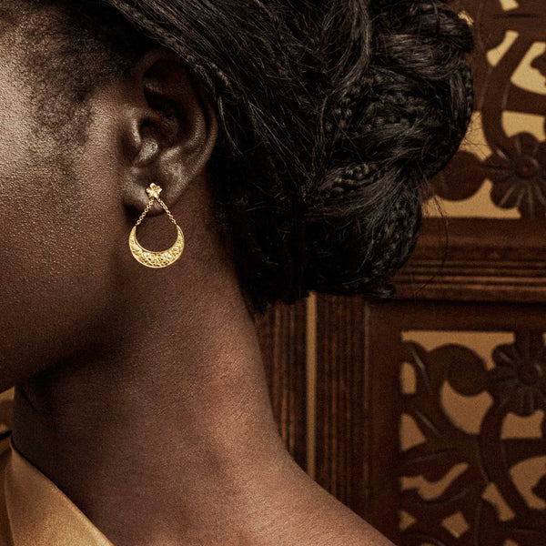 Sabra Hibiscus Gold Drop Earrings