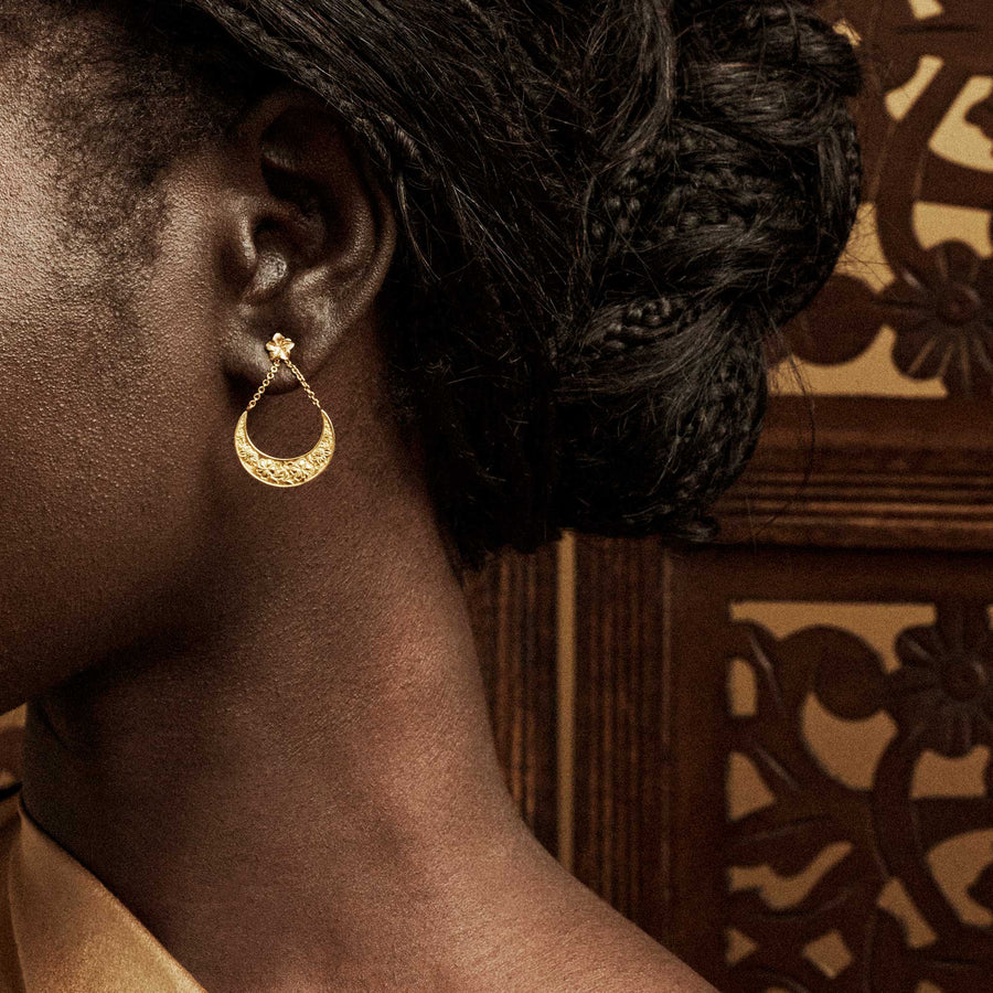 Sabra Hibiscus Gold Drop Earrings