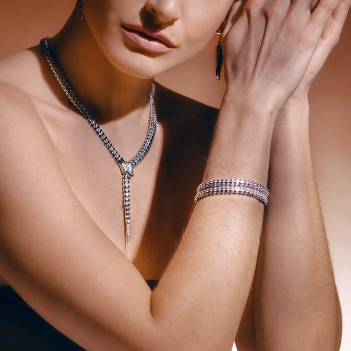 Yilan Diamond Pavé White Agate, White Gold, Wrap Bracelet