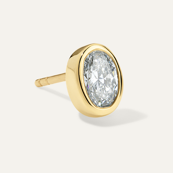 Oval Diamond Bezel Gold Stud Earrings