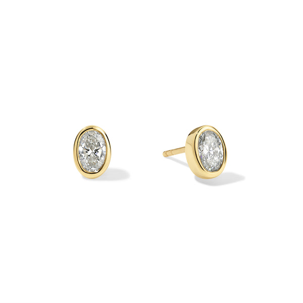 Oval Diamond Bezel Gold Stud Earrings