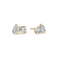 Asscher and Pear Diamond Toi et Moi Studs