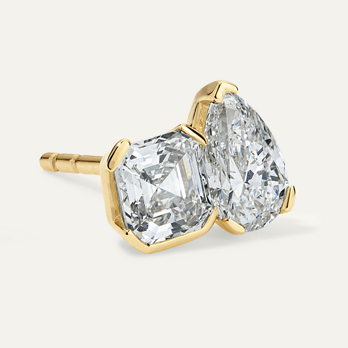 Asscher and Pear Diamond Toi et Moi Studs