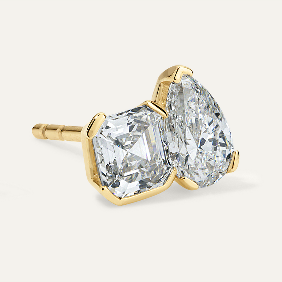 Asscher and Pear Diamond Toi et Moi Stud Earrings