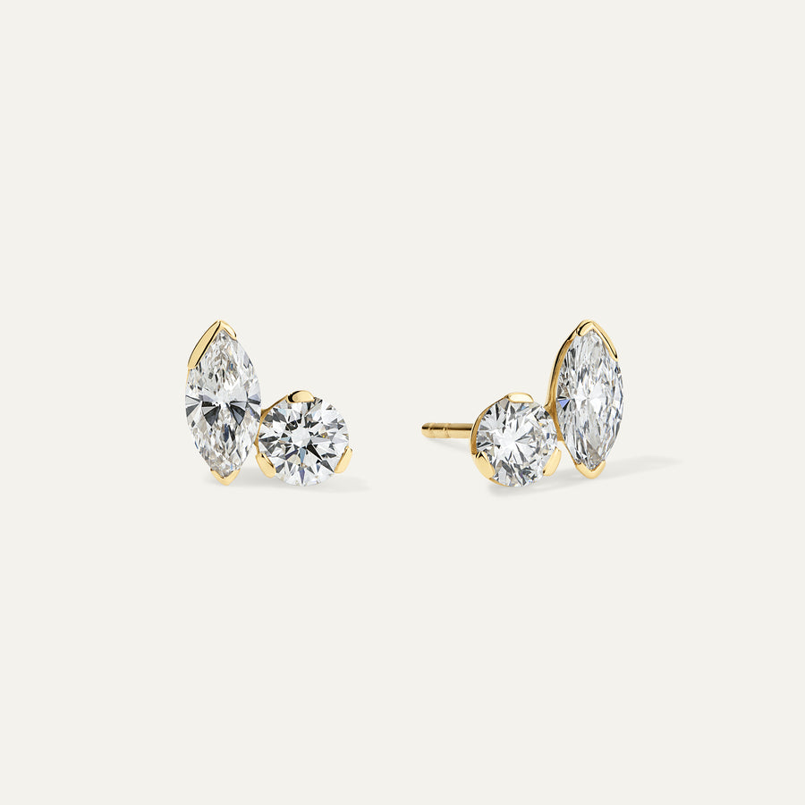 Marquise and Round Diamond Toi et Moi Stud Earrings
