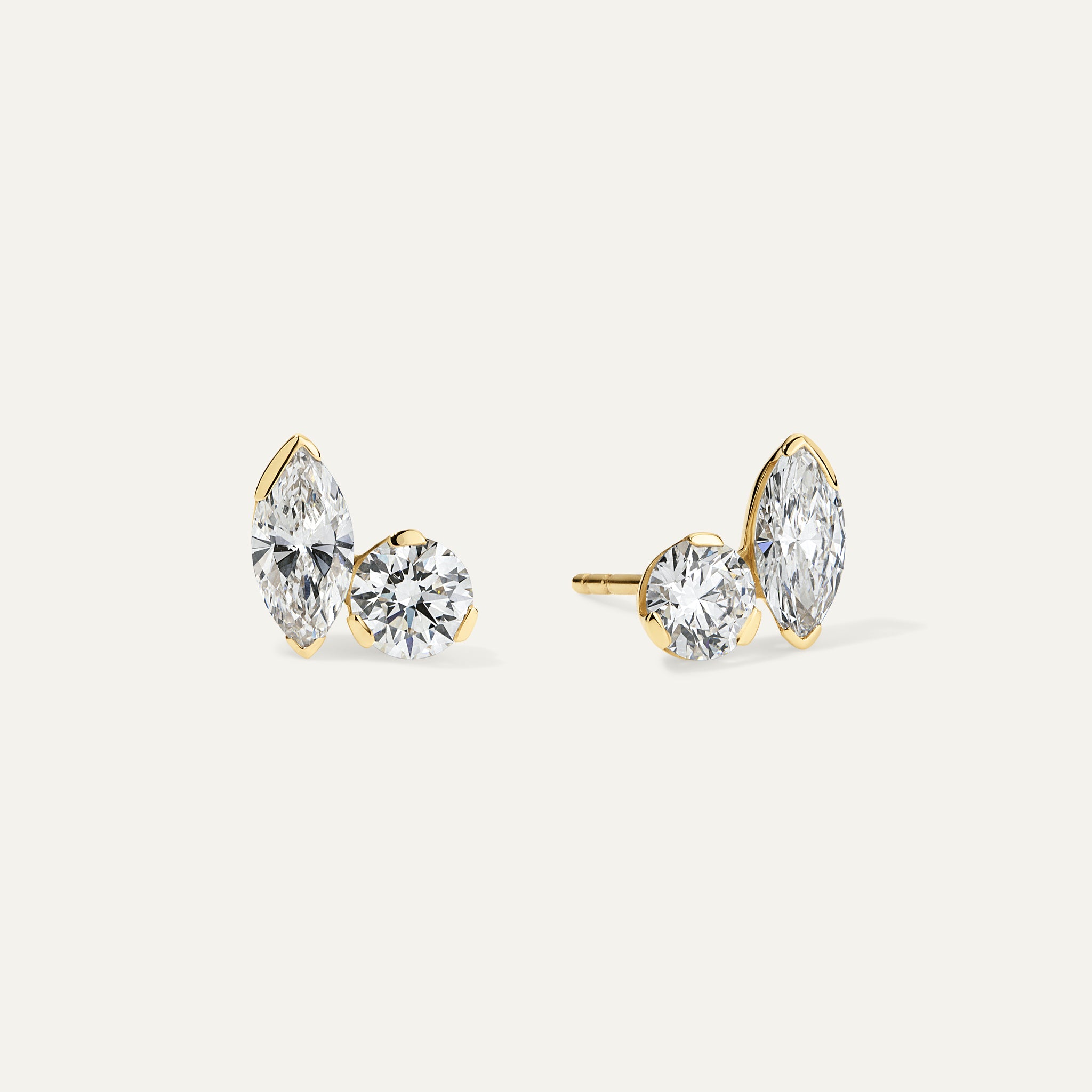 12-Marquise and Round Diamond Duo Studs