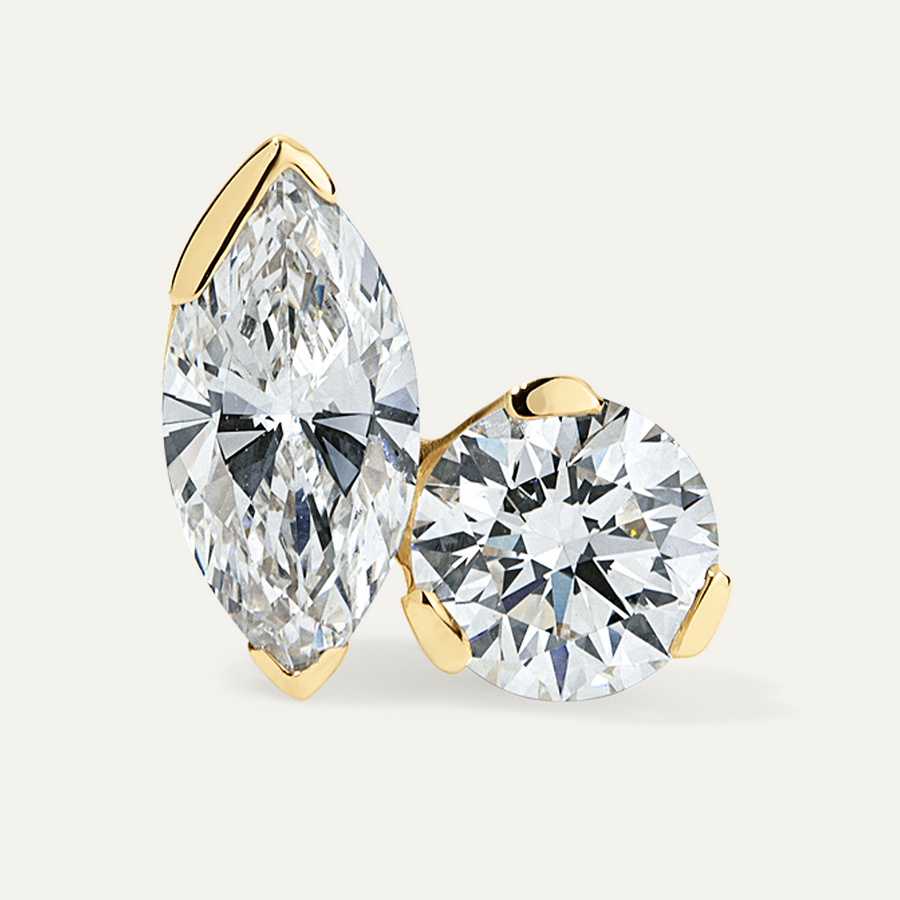 Marquise and Round Diamond Toi et Moi Stud Earrings