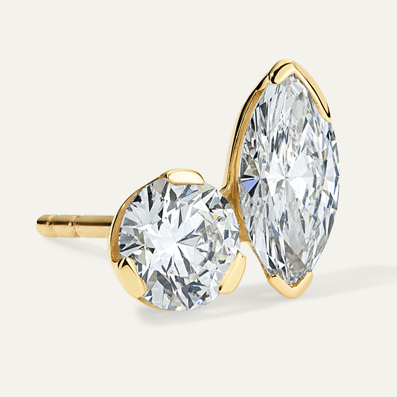 Marquise and Round Diamond Toi et Moi Stud Earrings