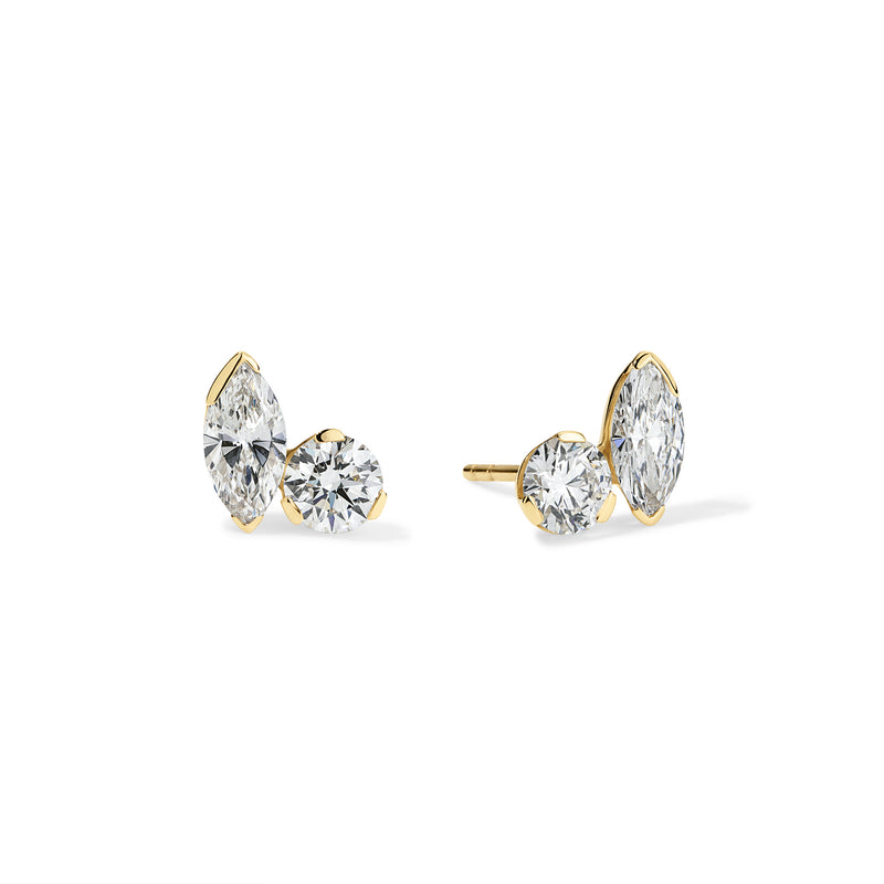 Marquise and Round Diamond Toi et Moi Stud Earrings