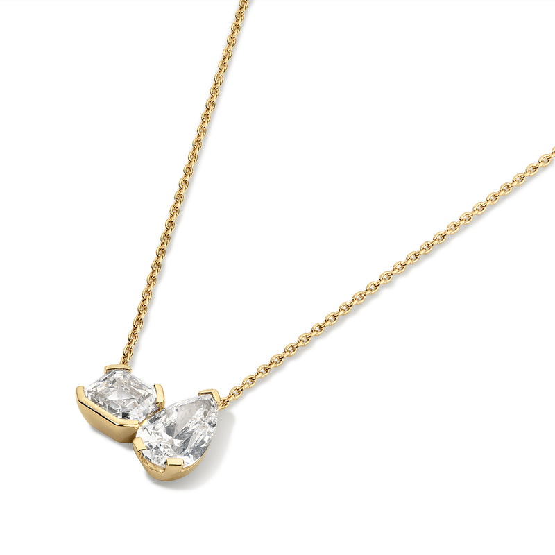 Asscher and Pear Diamond Toi et Moi Pendant