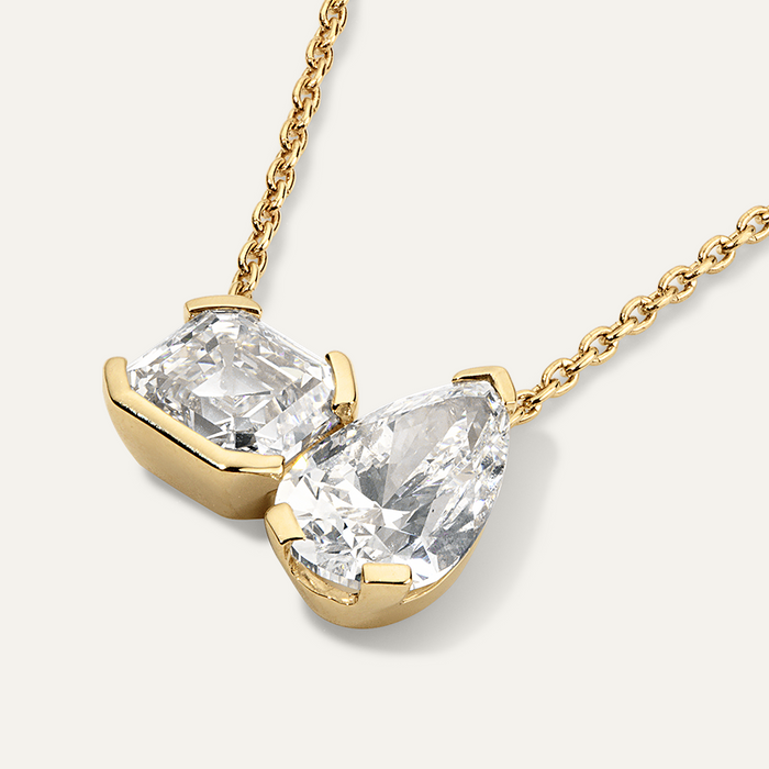 Asscher and Pear Diamond Toi et Moi Pendant