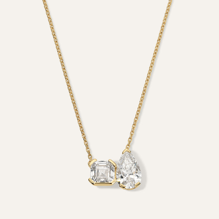 Asscher and Pear Diamond Toi et Moi Pendant