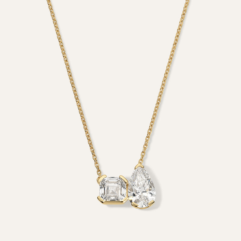 Asscher and Pear Diamond Toi et Moi Pendant