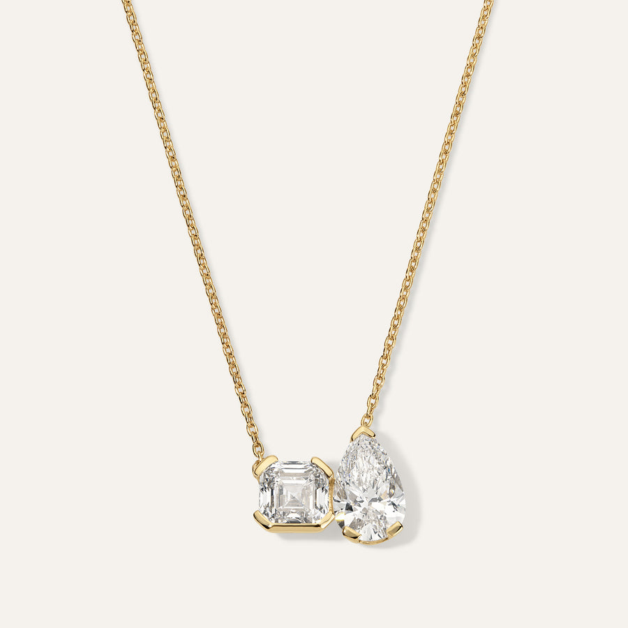 Asscher and Pear Diamond Toi et Moi Pendant