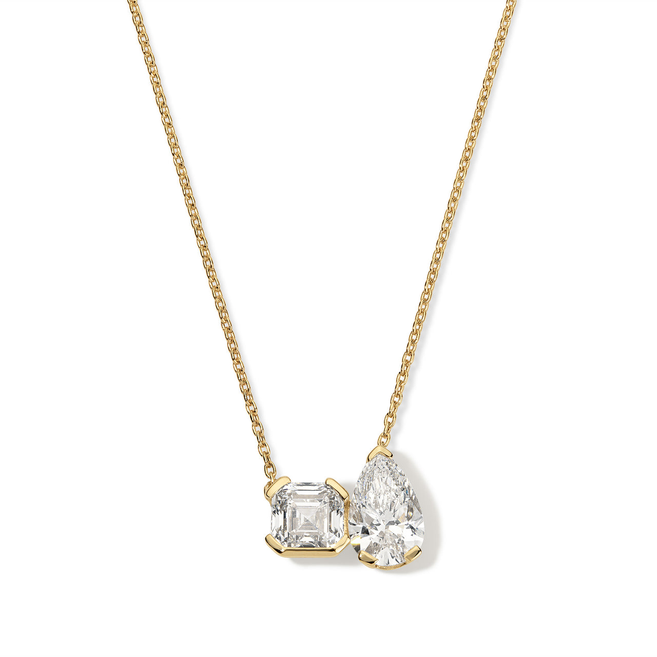 Asscher and Pear Diamond Toi et Moi Pendant
