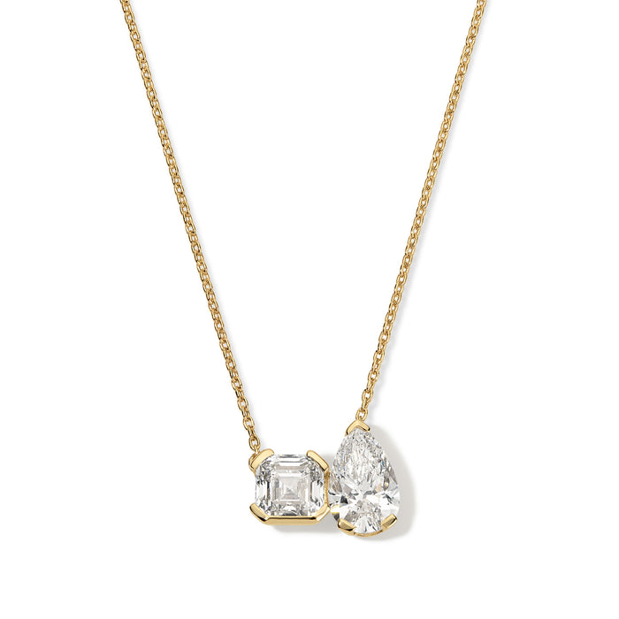 Asscher and Pear Diamond Toi et Moi Pendant